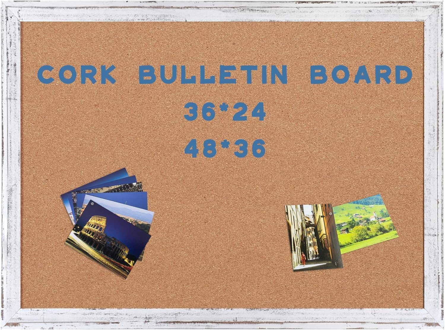 AMUSIGHT Cork Board with White Rustic Frame, Bulletin Board for Wall, 36 x 24 Inches, Perfect for Home, School, Office : Office Products