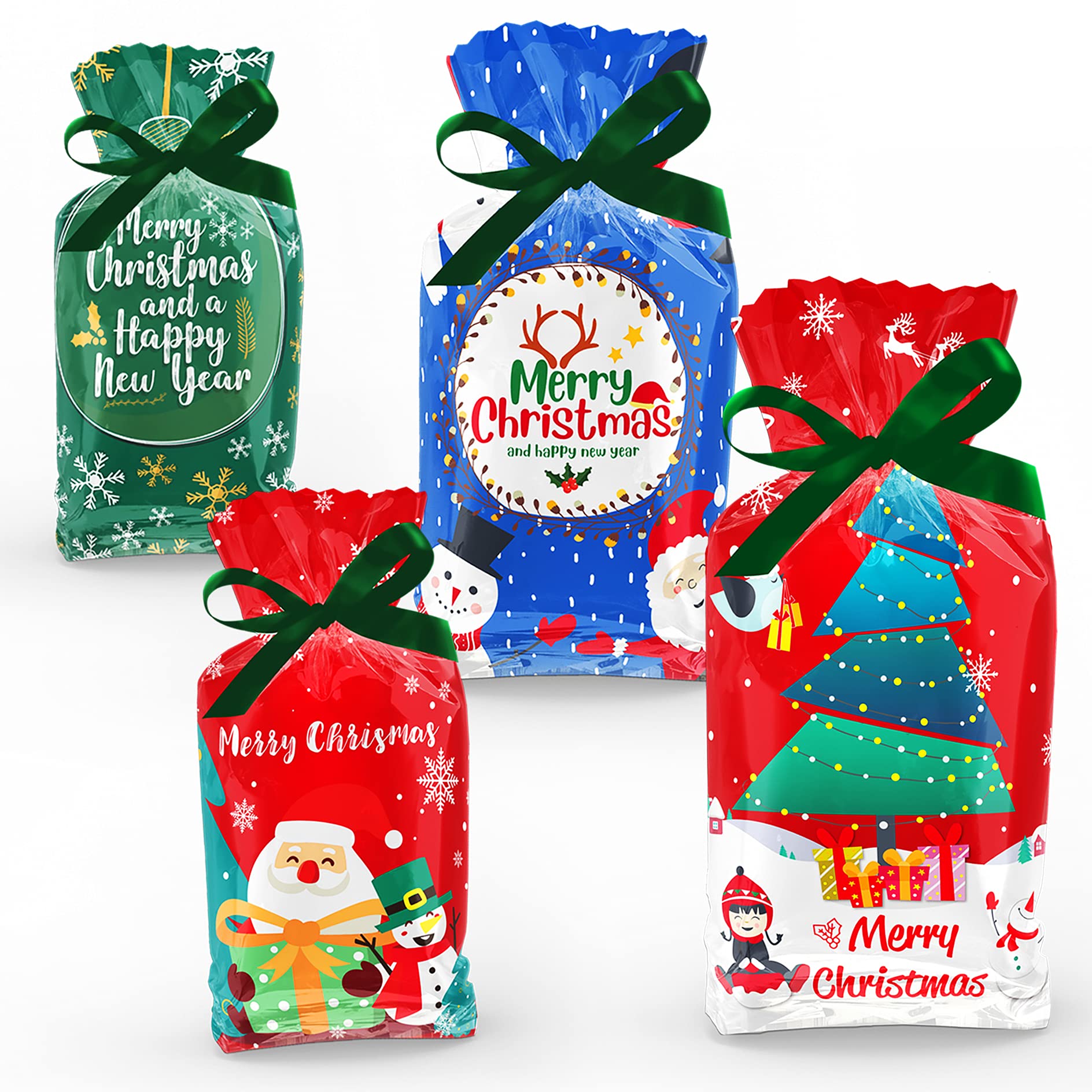 Christmas Wrapping Bags with Drawstring Tags for Presents Medium Large Bulk Christmas bags