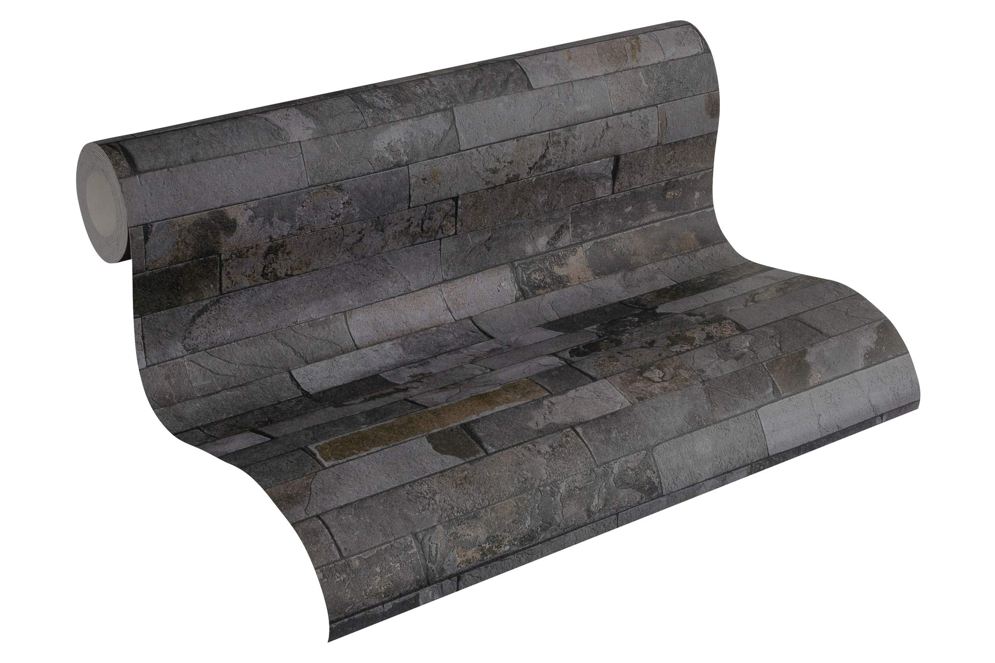 A.S. Creation 35582-5 Best of Wood and Stone Realistic Brick Design Wallpaper, Black