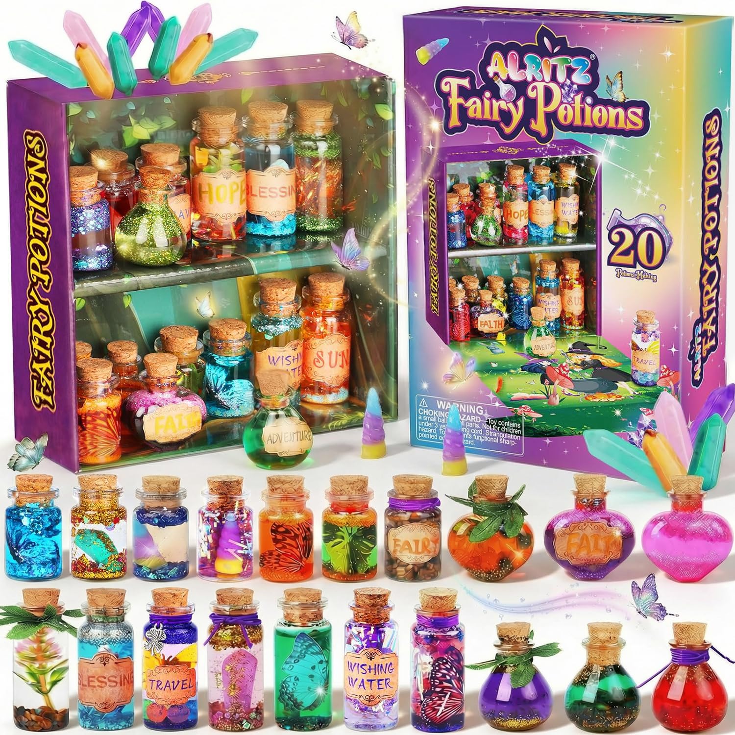Alritz Fairy Potions Kit, Magic Mix Kit 20 Bottles, Decorations Ornaments Crafts Birthday Gifts Toys for Girls and Boys 6 7 8 9 10 11 12+Years Old Families Party
