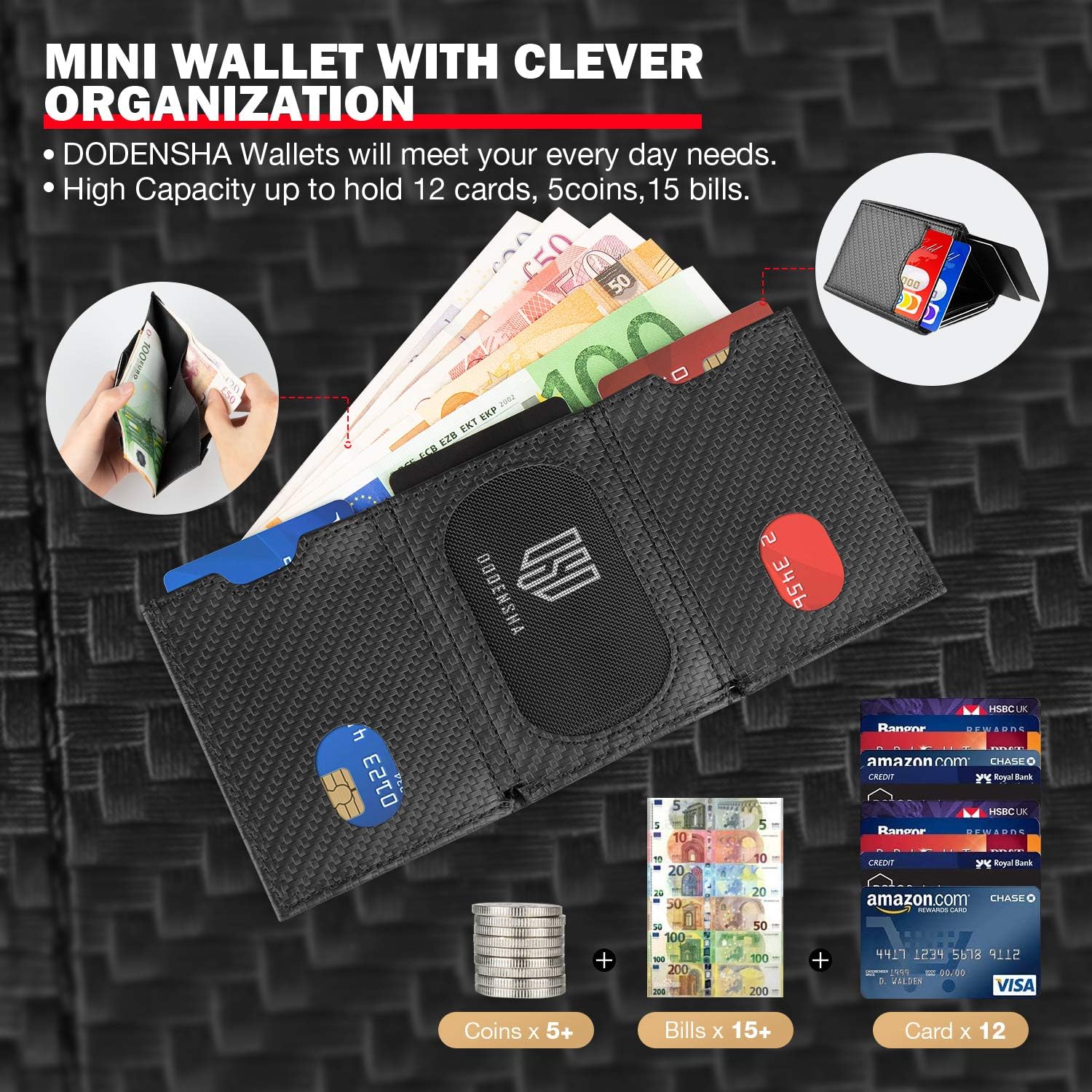 Slim Wallet, Genuine Leather Minimalist Wallet for Mens RFID Blocking Tri-Fold Slim Credit Card Wallet with 10 Cards - Image 5