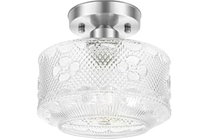KONDRAS Semi Flush Mount Ceiling Light Fixture, Silver Industrial Glass Hallway Ceiling Light Fixture, Glass Kitchen Ceiling Lamp with Metal Base, Close to Ceiling Light for Bedroom Living Room Barhroom