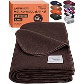 Woolly Mammoth Merino Wool Blanket, Fall Camping Blanket, 66"x90" Bark | Military Style Heavy Wool Blankets for Survival &amp; Sleep - Bushcraft, Car &amp; Camp Blanket - Thick &amp; Washable Outdoor Blanket