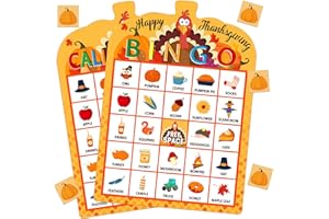 PETCEE Thanksgiving Bingo Game Adults 26 Players Thanksgiving Bingo Cards Fall Autumn Bingo Game Thanksgiving Party Games Bingo Prizes for School Classroom Family Party Activities