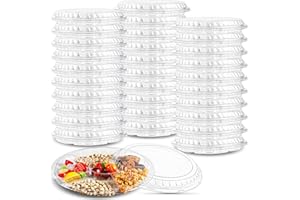 Extrapins 30 PCS Plastic Appetizer Trays with Lids, Disposable Serving Tray with 6 Compartment, 12.3 Inch Clear Round Food Container Platter, Heavy Duty Serving Trays for Salad Veggie Fruit Snack