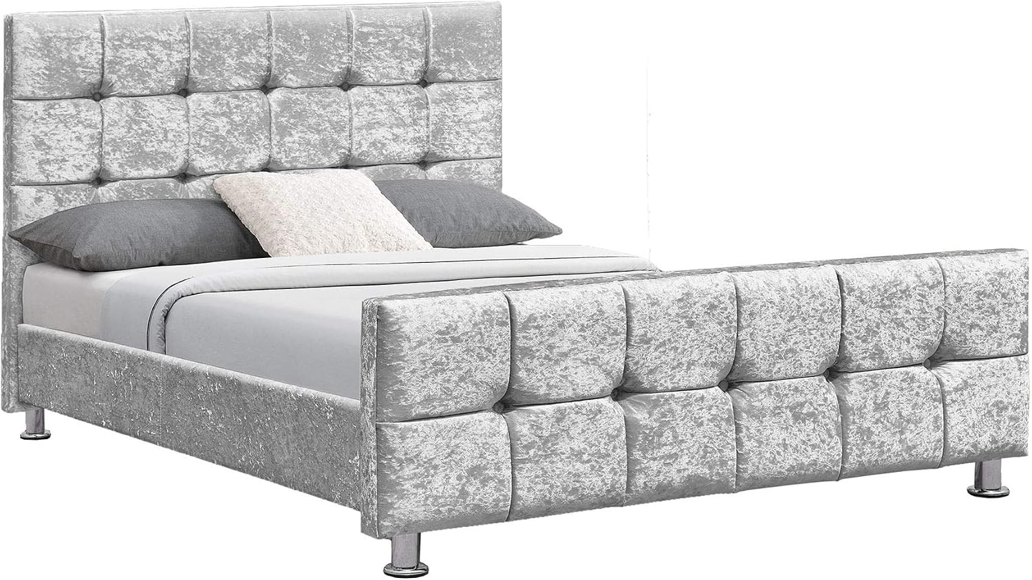 Vida Designs Valentina King Size Bed, 5 Ft Bed Frame Upholstered Fabric Headboard Bedroom Furniture, Crushed Velvet Silver - Image 3