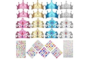 23 Pieces Foam Crowns Set, Luxiv 16 Pieces Foam Princess Tiaras and Crowns Hats with 7 Sheets 500 Pieces Sticker