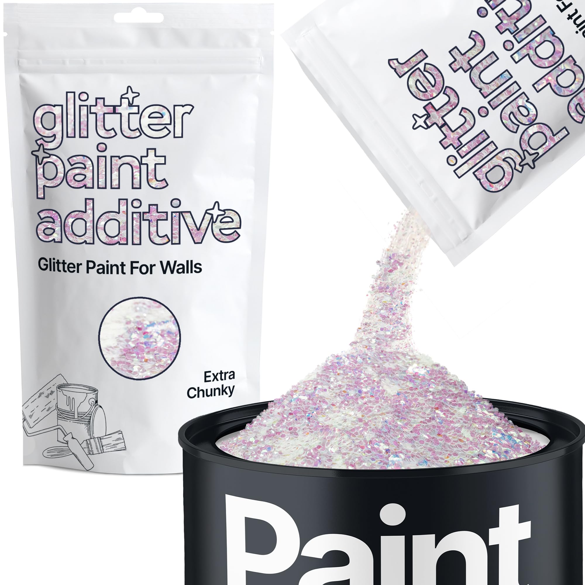 Hemway Mother of Pearl Iridescent Glitter Paint Additive Extra Chunky 100g for Adding Sparkle to Paints & Varnish | Paint Walls Sparkly Add to Emulsion, Acrylic or Lacquer Indoor