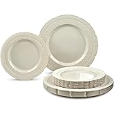 " OCCASIONS " 50 Plates Pack (25 Guests)-Extra Heavyweight Vintage Wedding Disposable/Reusable Plastic Plates -25 x 11'' Dinner + 25 x 8.25'' Salad/dessert (Chateau Collection Ivory)