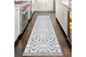 KILOCOCO Kitchen Runner Rug Hallway Runner Rug Washable, Soft Runner Rug Non Slip Printed Distressed Laundry Room Rug, Low-Pile Rug Runner for Entryway/Bedroom/Living Room, 2x7 Grey White Blue