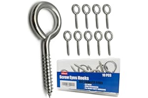 Allkeen 10 PCS M6 304 Stainless Steel Screw Eyes Hook, 3.2 Inches Eyes Screw Hooks, Indoor & Outdoor Uses, 200 Lbs Capacity