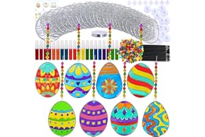Winlyn 24 Sets Easter Egg Suncatchers Ornaments Decorations DIY Window Paint Art Suncatchers Egg Sun Catchers Painting Craft Kits for Kids Classroom Spring Party Activities Art Project