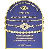 SUPNEER 18K Gold Evil Eye Bracelets for Women 5A Cubic Zirconia Eye Adjustable Link Bracelets Protection Jewelry Gift with Card for Mother's Day Christmas