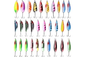 AGOOL Fishing Spoons Metal Fishing Lures Kit, 30pcs Colorful Hard Spinner Baits Spoons Lures with Treble Hooks for Trout Salmon Bass Walleye Saltwater Freshwater