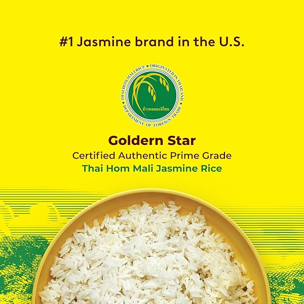 GOLDEN STAR THAI HOM MALI WHITE JASMINE RICE – PRIME GRADE WHITE RICE – 5 LB BAG