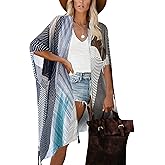Moss Rose Women's Beach Cover up Swimsuit Kimono with Bohemian Floral Print, Loose Casual Resort Wear