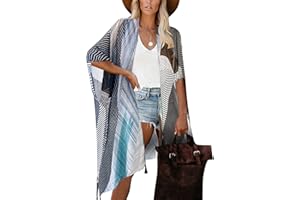 Moss Rose Women's Beach Cover up Swimsuit Kimono with Bohemian Floral Print, Loose Casual Resort Wear