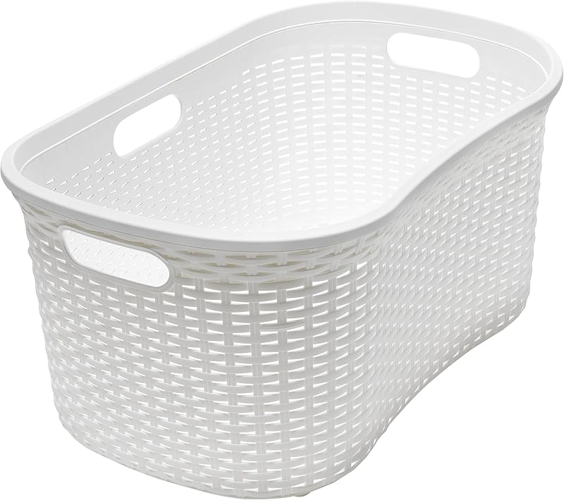 Addis Faux Rattan Hipster Laundry Basket 40 Litre Calico Cream