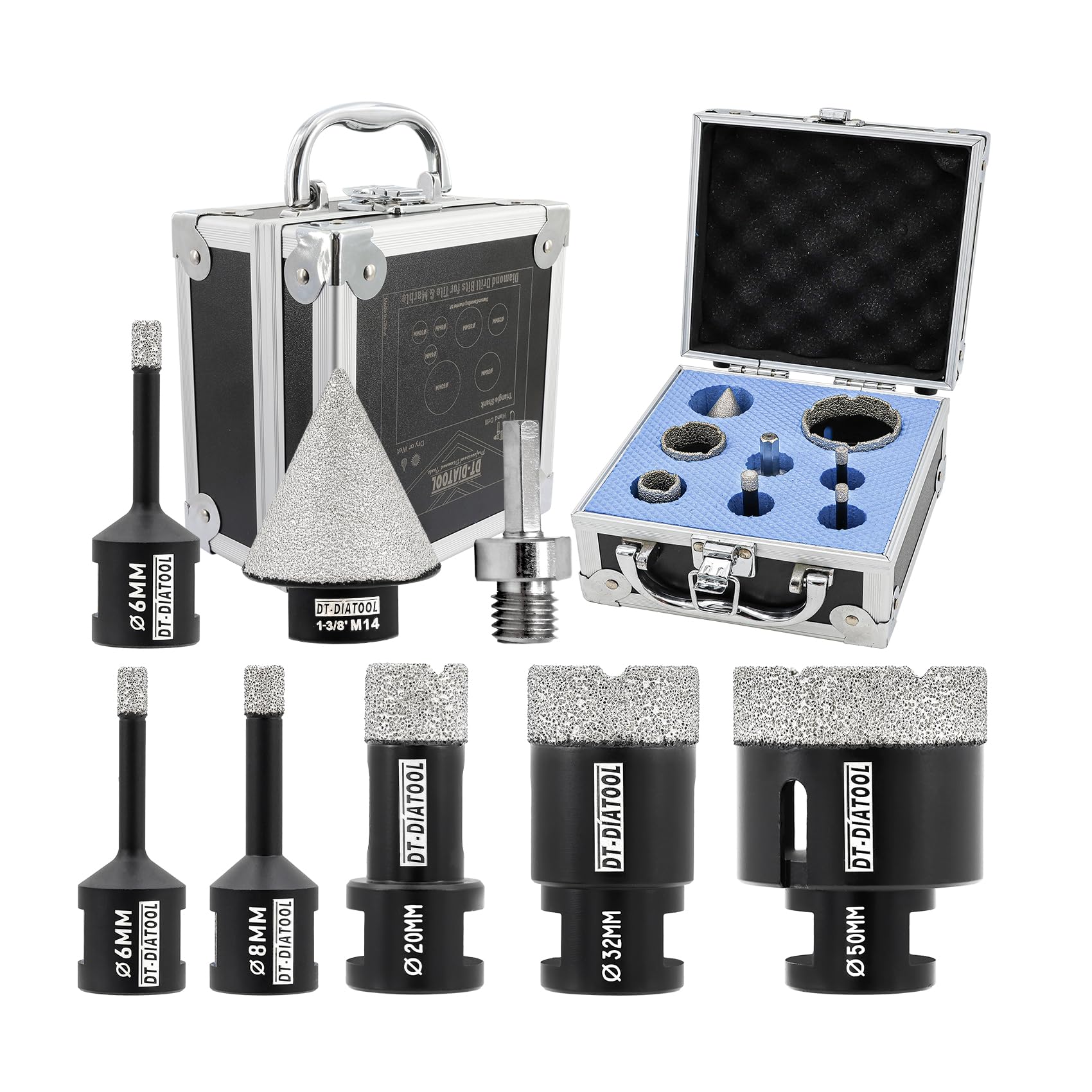 DT-DIATOOL Diamond Core Drill Bits Kit- 6/6/8/20/32/50mm with 35mm Diamond Chamfer Bit M14 Thread and Hex Adapter Hole Saw Set for Porcelain Ceramic Tile Marble Granite — image 1