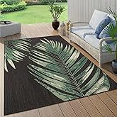 Paco Home Outdoor Rug Black Green with Floral Palm Leaf Design Waterproof, Size: 7'10" x 11'2"