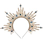 COSUCOS Queen Halo Crown Headpiece - Zip Tie Spiked Hairband Sun Goddess Headband Virgin Mary Headpiece Women Wedding Photoshoot Costume with Butterfly Blue Rhinestones Headdress Renaissance