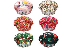 Panitay 6 Pcs Christmas Bouffant Scrub Caps with Buttons Adjustable Nurse Working Hats Surgical Caps for Women Men