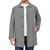 Little Donkey Andy Men's Waterproof Mid-Length Trench Coat, Lightweight Long Rain Coat, Single Breasted Overcoat