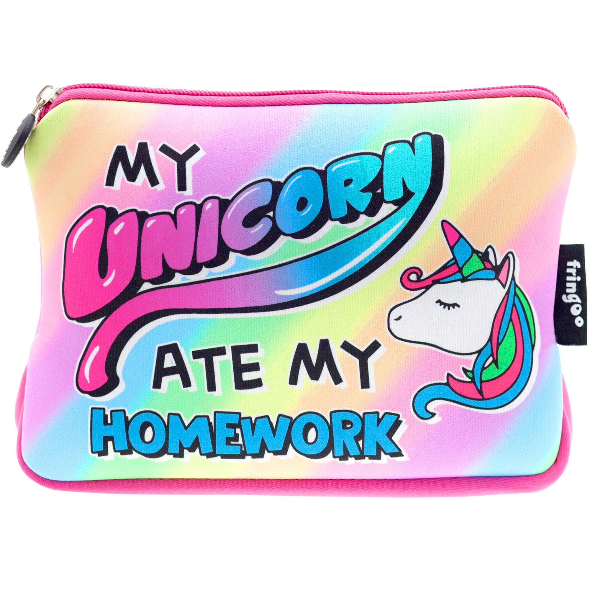 Fringoo® Girls Boys Pencil Case Large Stationery Pouch Funny Cute Kids Unicorn Neoprene Zipper Closure School Accessories Pen Box 22 x 15 cm (Unicorn Ate - Neoprene Pencil Case)