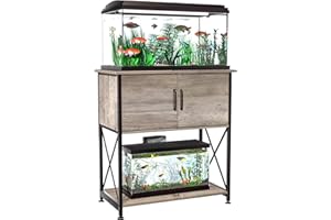 Herture 20-29 Gallon Aquarium Stand Metal Frame Fish Tank Stand with Cabinet Storage, for 20 Gallon Long Aquarium,30.7" L*16.5" W Tabletop,330LBS Capacity Grey PG01YGZ