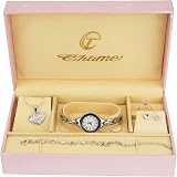 Coffret Cadeau Montre Femme + Bijoux - Collier, Bague, Boucles D'oreilles, Bracelet - Mouvement Quartz - 8
