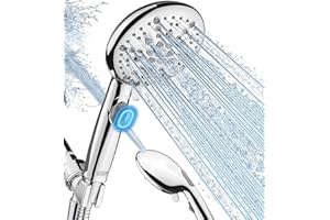 Cobbe Shower Head, 9 Functions High Pressure shower head with handheld, Built-in Pause Mode & Power Wash, Non-Clogging Nozzles High Flow Hand Held Shower Head, Leakproof Hose&Metal Bracket, Chrome