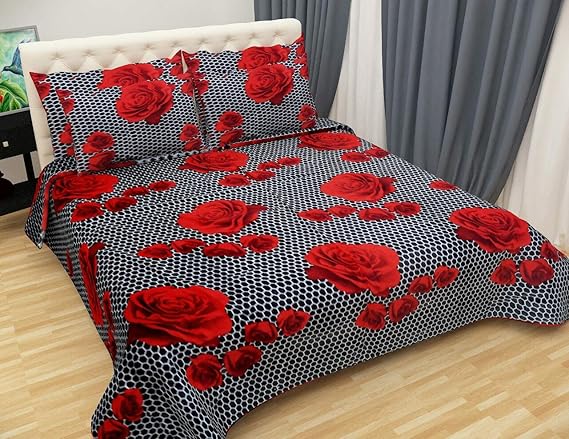 Generic Choice Homes 3D Double Bedsheet 90 - 100 inches with 2 Pillow Covers Combo (RED Black)