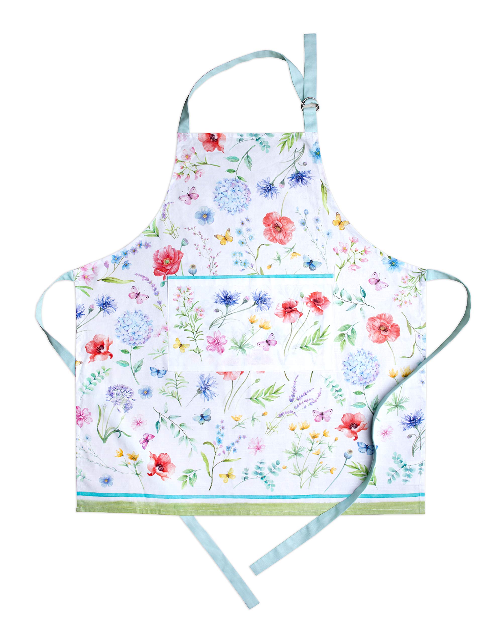Maison d' Hermine 100% Cotton Apron for women with Pocket Kitchen Chef Spring/Summer Apron for Men Cooking Gardening Server Waitress Maid - (Just Floral, 85 cm x 70 cm)