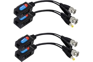zdyCGTime Balun HD Cat5 RJ45 to BNC Video Baluns transceiver Passive with Power Connector for 720P 1080P 3MP 4MP 5MP 8MP HD-CVI/TVI/AHD/CVBS/960H Camera(2 Pairs)