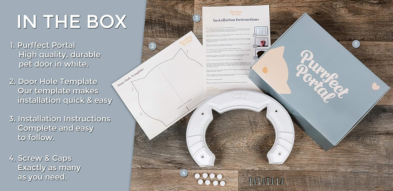 Cat Door Built In Interior Pet Door for Small, Medium, & Large Cats - Cat Doors for Interior Doors - Hole Pass Fits Indoor Hollow Core or Solid Inside Doors - Hidden Kitty Litter Box Cat Furniture : Pet Supplies