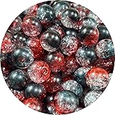 Pinhoollgo 200pcs Crackle Acrylic Beads 10mm Round Crystal Acrylic Craft Beads for Jewelry Making DIY Bracelet Necklace Handmade Craft Decoration(Black-Red)