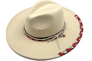 Wotfim Big Wide Brim Fedora Hat for Women Man Felt Panama Hat with Band Western Outdoor hat