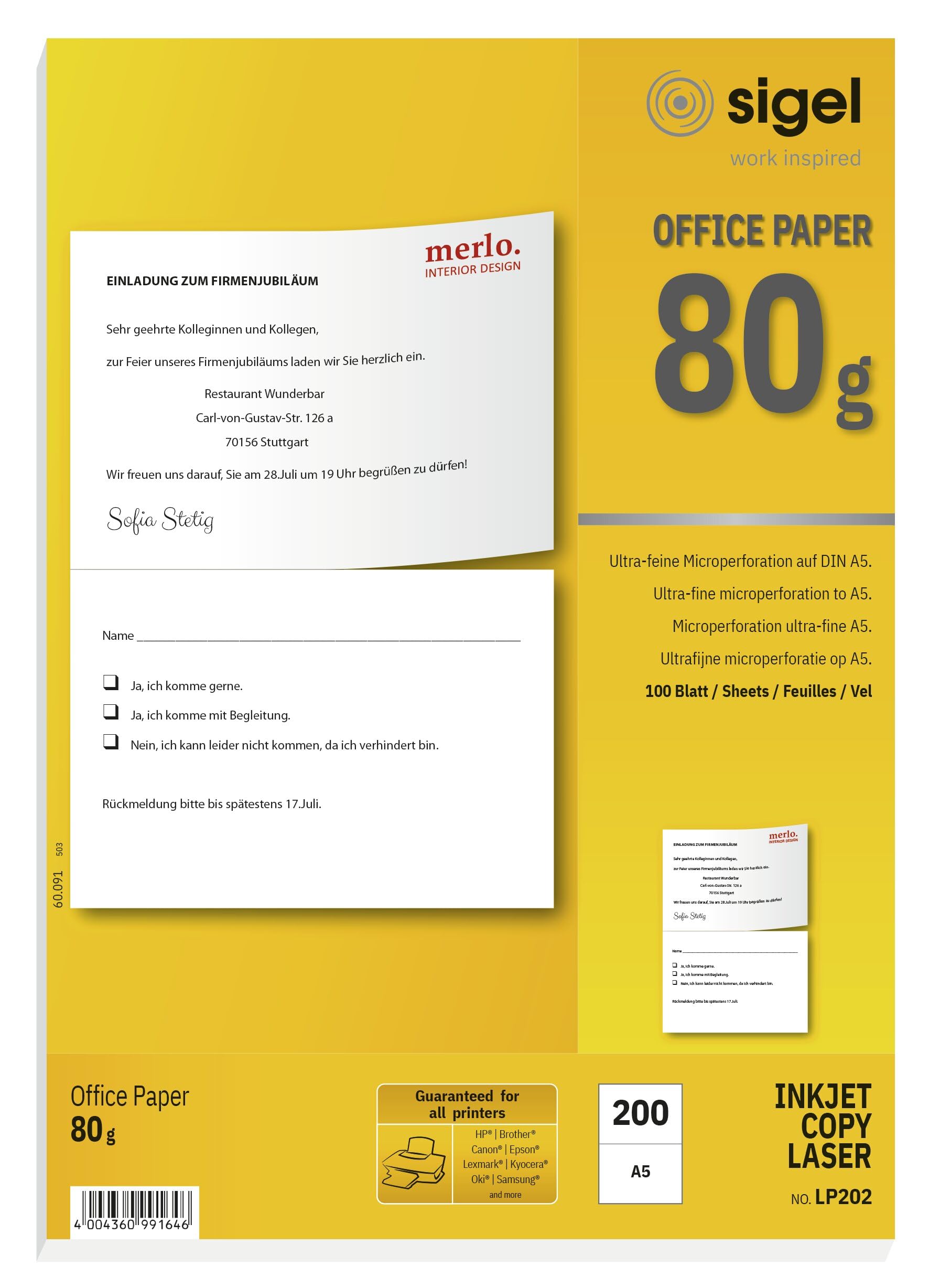 SIGEL LP202 Special Microperforated Multipurpose Office Paper, White, A5/A4, 80gsm, 100 A4 sheets equal to 200 A5 sheets — image 1
