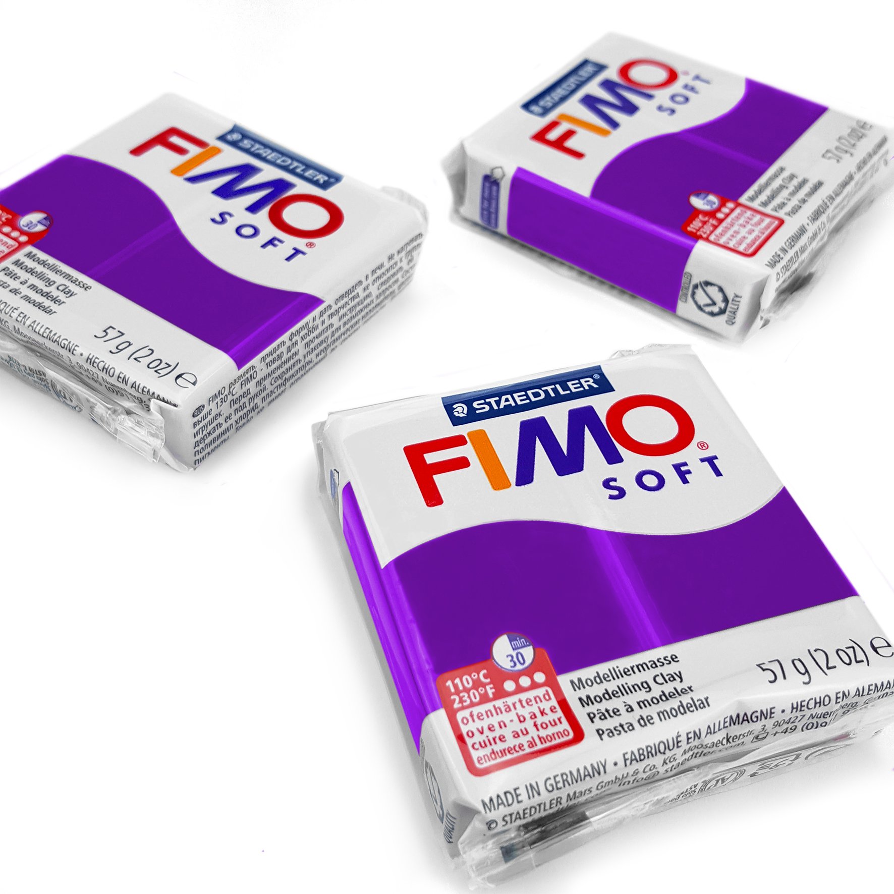 FIMO Soft Polymer Oven Modelling Clay - Most Popular Colours - 57g - Set of 3 - Plum