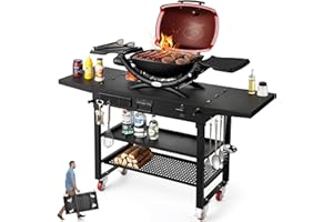 GIOVENTÙ 580LBS Portable Outdoor Grill Table, 54"W x 17"D Folding Grill Cart, Outdoor Pizza Oven Table, BBQ Prep Table, Camping Griddle Stand with Wheels, Fits for Blackstone Griddle, Ninja Grill 17”/22” etc