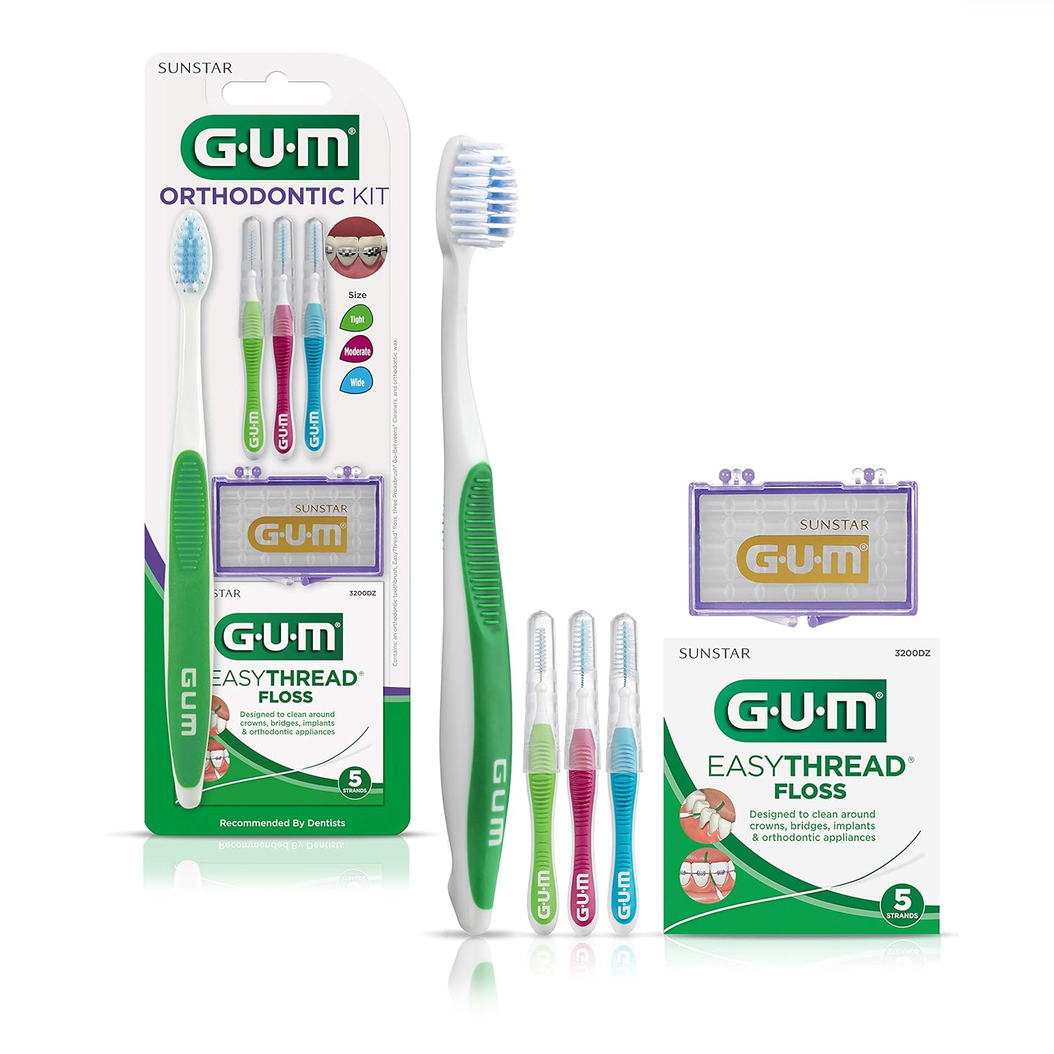 GUM 124KK Orthodontic Kit Orthodontic Toothbrush, 3 Proxabrush