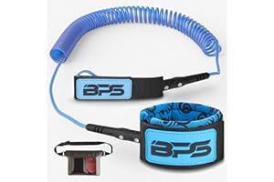 BPS ‘Storm’ Premium 7.2mm Coil SUP Leash Paddleboard Ankle Leash Quick Release Tab, with Waterproof Waist Bag Longboard Surfboard Stand-up Paddleboard Accessories
