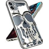 Lotadilo for iPhone 11 Case for Men, Women Cool Skull Skeleton Funny Gothic Hollow Cases for Boy Girls, Fashion Hollowed Designer Plated Shockproof Goth Cover for iPhone 11 Silver