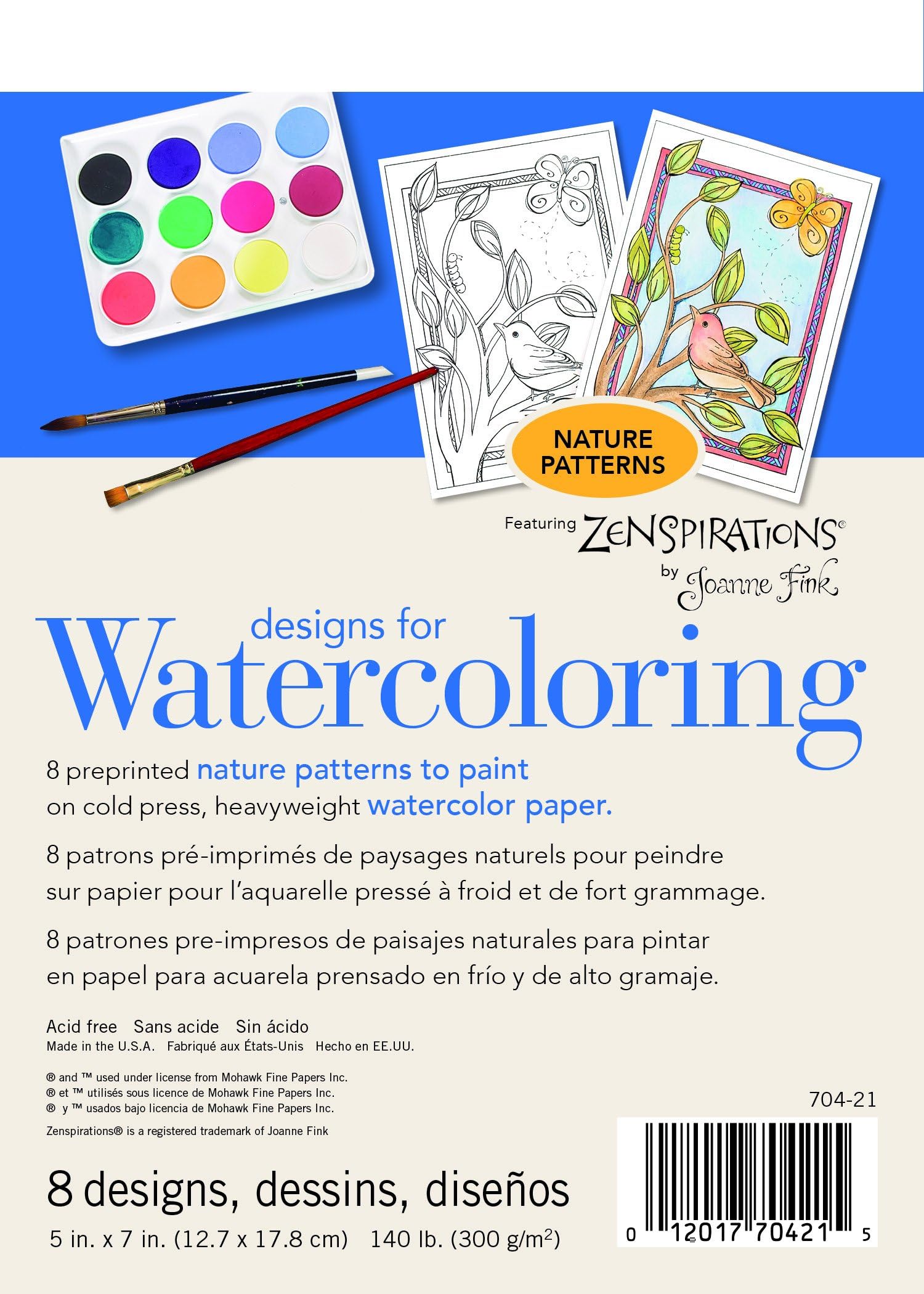 Strathmore(704-21-1 Designs for Watercoloring 140 lb. Cold Press Pad, Nature, 8 Sheets