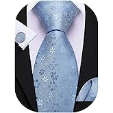Barry.Wang Men Tie Set Floral Paisley Silk Necktie Pocket Square Cufflinks Formal Wedding Party Business