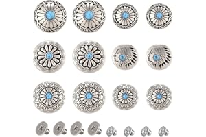 Spritewelry 36pcs/12 Sets Faux Turquoise Rivets Kit Round Vintage Western Style Conchos Flower Metal Rapid Rivet Leather Deco