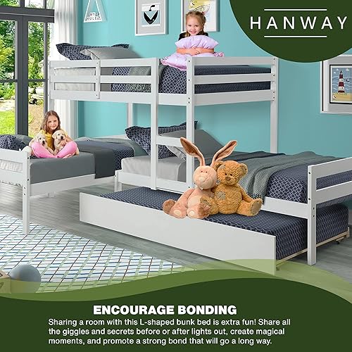 Hanway L-Shaped Bunk Bed with Trundle – Solid Pine Wood Material