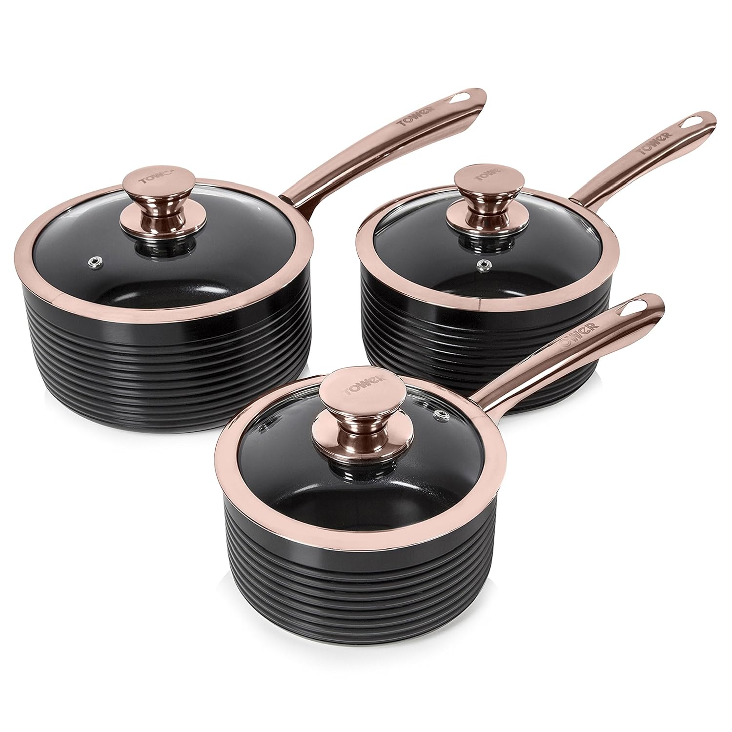 Tower Saucepan Set, Linear Collection with Easy Clean NonStick Ceramic