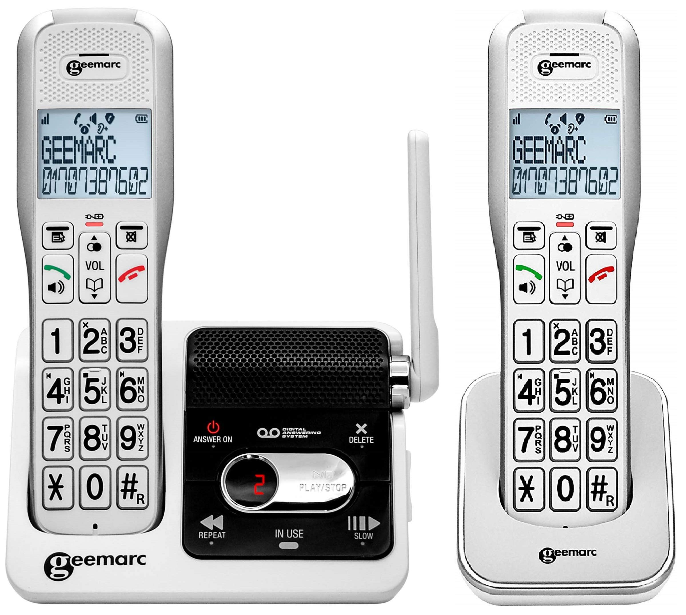 Geemarc Amplidect 595 U.L.E Twin - Loud Cordless Phone and its Twin Handset with Emergency Call Function for the Hard of Hearing - Medium to Severe Hearing Loss - Hearing Aid Compatible - UK Version