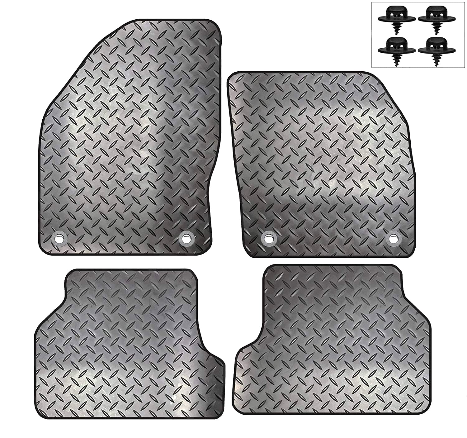 Carsio Rubber 4 Piece Car Mat Set For Ford Focus MK2 2005 to 2011 with [4 Oval Clips] Tailored Fit Floor Mat Complete Accessory Black Custom Fitted - All Weather & Heavy Duty, Anti-Slip Backing